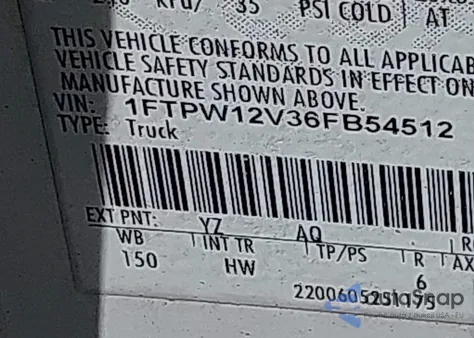 2006 Ford F-150 Lariat/Xlt from USA, damaged, VIN 1FTPW12V36FB54512